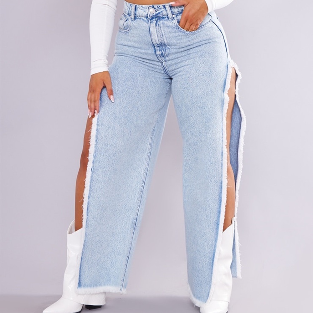 Recycled Shape Vintage Wash Fray Extreme Side Split Jeans